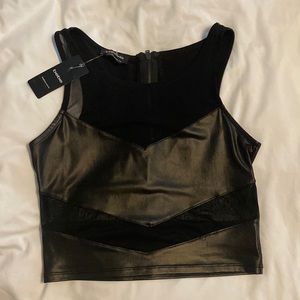 Bebe leather mesh crop top